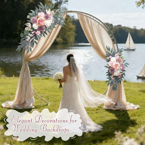 زهور قوس الزفاف (عبوة من قطعتين)، زخارف قوس الزهور الاصطناعية المغبرة لحفلات الزفاف مثالية لتزيين لافتات الترحيب بالزفاف، وترتيبات خلفية الولائم، وحفلات الزفاف (وردي) in Kuwait