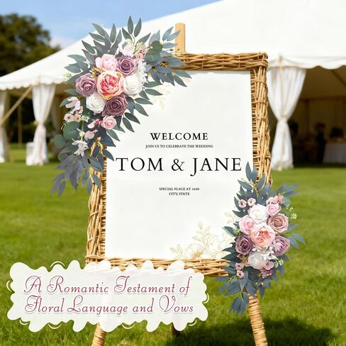 زهور قوس الزفاف (عبوة من قطعتين)، زخارف قوس الزهور الاصطناعية المغبرة لحفلات الزفاف مثالية لتزيين لافتات الترحيب بالزفاف، وترتيبات خلفية الولائم، وحفلات الزفاف (وردي) in Kuwait