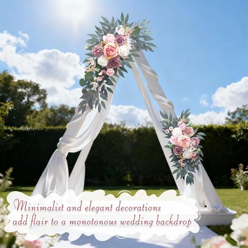 زهور قوس الزفاف (عبوة من قطعتين)، زخارف قوس الزهور الاصطناعية المغبرة لحفلات الزفاف مثالية لتزيين لافتات الترحيب بالزفاف، وترتيبات خلفية الولائم، وحفلات الزفاف (وردي) in Kuwait
