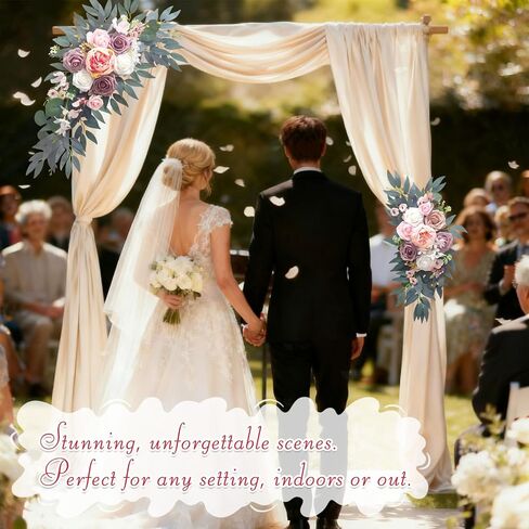 زهور قوس الزفاف (عبوة من قطعتين)، زخارف قوس الزهور الاصطناعية المغبرة لحفلات الزفاف مثالية لتزيين لافتات الترحيب بالزفاف، وترتيبات خلفية الولائم، وحفلات الزفاف (وردي) in Kuwait