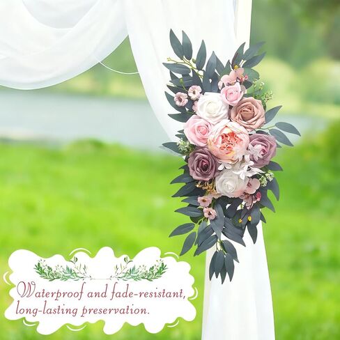 زهور قوس الزفاف (عبوة من قطعتين)، زخارف قوس الزهور الاصطناعية المغبرة لحفلات الزفاف مثالية لتزيين لافتات الترحيب بالزفاف، وترتيبات خلفية الولائم، وحفلات الزفاف (وردي) in Kuwait