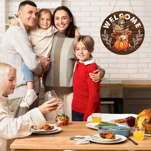 Gameza Interchangeable Welcome Sign for Front Door, Highland Cow Welcome Sign with Interchangeable Holiday Magnet Swappable Pieces, Wooden Home Hanging Decor in Saudi Arabia