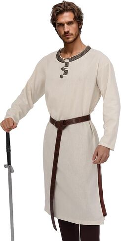 تونيك من العصور الوسطى للرجال من ANINECT، قميص بأكمام طويلة من عصر النهضة مع حزام LARP Ren Faire in Kuwait