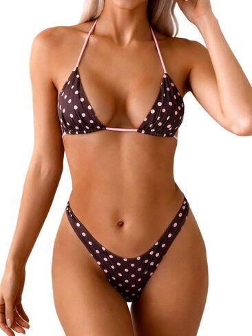 Wdirara Women's Polka Dots Halter Bikini وضع مثلث ثونغ ملابس السباحة 2 قطعة بدلة السباحة in Saudi Arabia