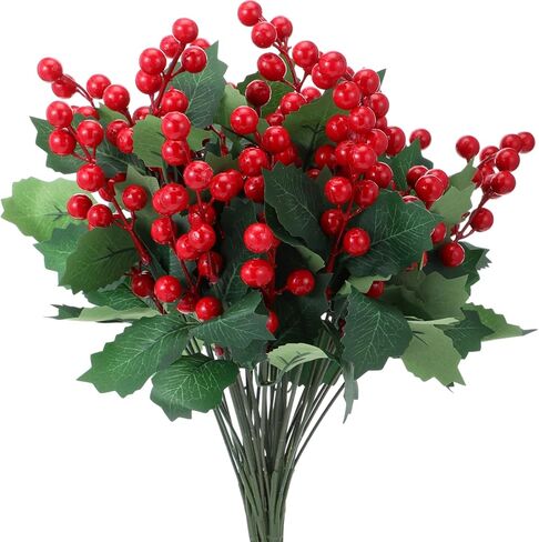 Suncalla 6 حزمة عيد الميلاد الاصطناعي التوت الأحمر يختار 15 '' وهمية هولي التوت ينبع التوت بورجوندي يختار باقة الزهور الاصطناعية لعيد الميلاد الجدول المركزية شجرة عيد الميلاد إكليل DIY (أحمر أخضر) in Kuwait