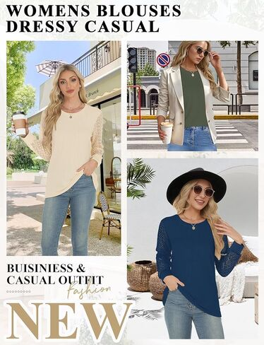 AURUZA Blouses for Women Dressy Casual, Lace Long Sleeve Tops Waffle Knit Business Casual Outfits Work Shirts Fall Clothes (XX-Large, Army Green) in Saudi Arabia
