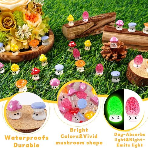 Mini Mushrooms, Mini Resin Figures Glow in The Dark, Mushroom Accessories for Fairy Garden Terrarium Accessories Decor Micro Landscape Craft in Saudi Arabia