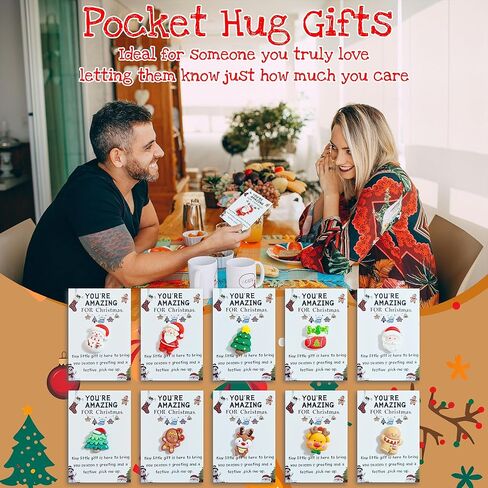 Dykofy Christmas Pocket Hugs Gifts Bulk for Xmas Coworker Staff Employee Holiday Appreciation Gifts - Mini Christmas Resin Pocket Hug with Heartwarming Cards Emotional Support Decorations (10pcs) in Saudi Arabia