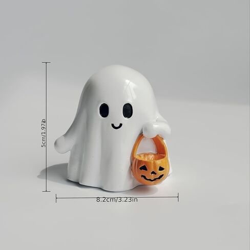 Halloween Ghost Figurine with Pumpkin Bucket, Resin Polished Cute Ghost Statue, Small Tabletop Halloween Decoration for Home, Office, Tiered Tray, Fall Spooky Party Ornament in Saudi Arabia