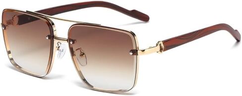 SWZEC Men's Vintage Wooden Arm Sunglasses - UV Protection Anti-Glare Gradient Lens Square Metal Frames in Saudi Arabia