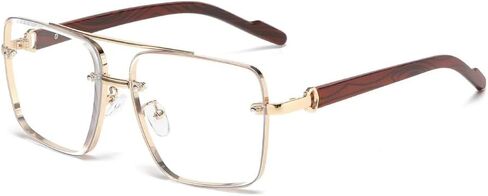 SWZEC Men's Vintage Wooden Arm Sunglasses - UV Protection Anti-Glare Gradient Lens Square Metal Frames in Saudi Arabia