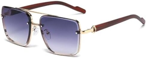SWZEC Men's Vintage Wooden Arm Sunglasses - UV Protection Anti-Glare Gradient Lens Square Metal Frames in Saudi Arabia