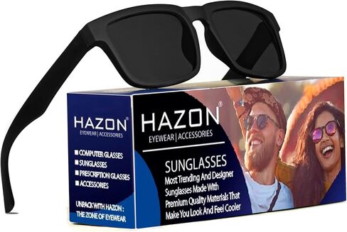 HAZON Rubber Coated Goggles For Men | Polarized Sunglasses | Uv Protected Driving, Riding, Stylish, Anti Glare Glasses (Cp-Olv-55) (Black) in Saudi Arabia