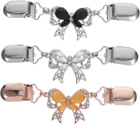 3Pcs Elegant Bowknot Sweater Clips Stylish Crystal Chain Cardigan Clips for Women White Black Rose Gold Sweaters Shawls Lightweight Jackets in Saudi Arabia