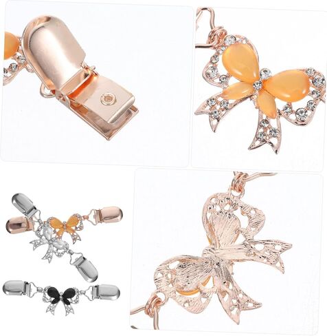 3Pcs Elegant Bowknot Sweater Clips Stylish Crystal Chain Cardigan Clips for Women White Black Rose Gold Sweaters Shawls Lightweight Jackets in Saudi Arabia