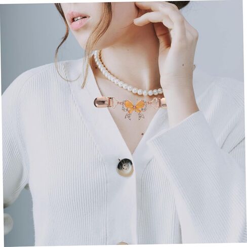 3Pcs Elegant Bowknot Sweater Clips Stylish Crystal Chain Cardigan Clips for Women White Black Rose Gold Sweaters Shawls Lightweight Jackets in Saudi Arabia