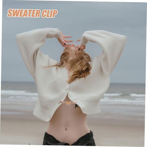 3Pcs Elegant Bowknot Sweater Clips Stylish Crystal Chain Cardigan Clips for Women White Black Rose Gold Sweaters Shawls Lightweight Jackets in Saudi Arabia