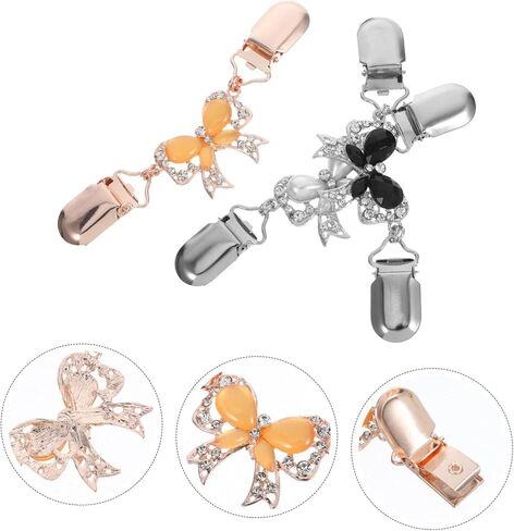 3Pcs Elegant Bowknot Sweater Clips Stylish Crystal Chain Cardigan Clips for Women White Black Rose Gold Sweaters Shawls Lightweight Jackets in Saudi Arabia