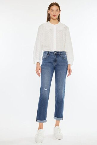 SALT TREE Kancan - Pamela Mid Rise Slim Straight Jean - Essential, KC20055D in Saudi Arabia