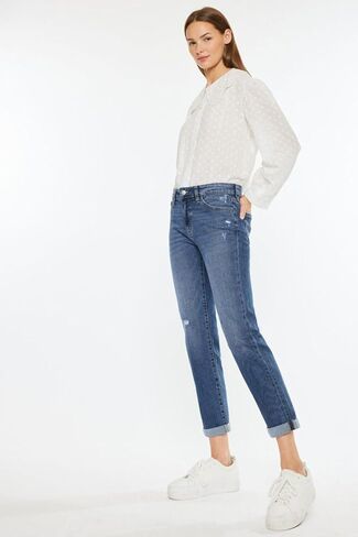 SALT TREE Kancan - Pamela Mid Rise Slim Straight Jean - Essential, KC20055D in Saudi Arabia