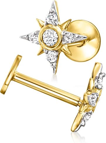 Pure Collection by Ross-Simons 0.10 ct. t.w. Diamond Star Flat-Back Stud Earrings in 14kt Yellow Gold in Saudi Arabia