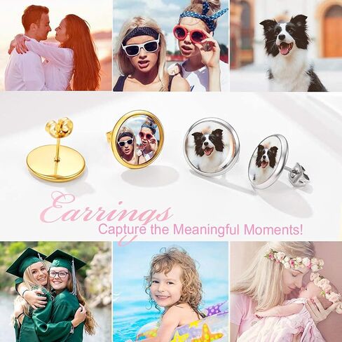 Custom4U أقراط صورة شخصية للنساء الفولاذ المقاوم للصدأ / مطلية بالذهب / أسود مخصص القلب / الدمعة تتدلى أقراط الصورة هدايا المجوهرات التذكارية لعيد ميلاد الأم عيد الميلاد (صندوق هدية) in Kuwait