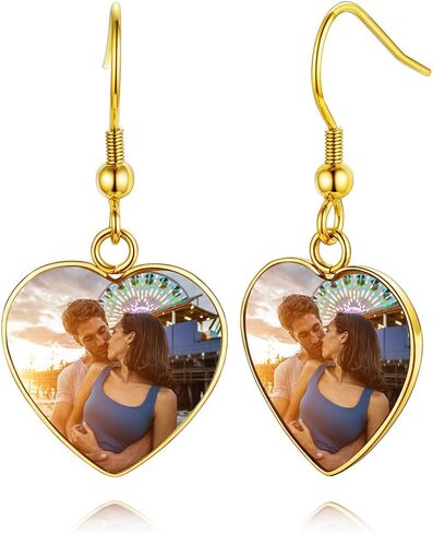 Custom4U أقراط صورة شخصية للنساء الفولاذ المقاوم للصدأ / مطلية بالذهب / أسود مخصص القلب / الدمعة تتدلى أقراط الصورة هدايا المجوهرات التذكارية لعيد ميلاد الأم عيد الميلاد (صندوق هدية) in Kuwait