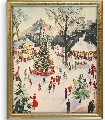 DREAM BIG PRINTABLES Winter Wonderland Festive Town Square Art Print - 11x14 | Christmas Wall Art for Living Room | Festive Decor for Holiday Home | Vintage Wall Pictures for Bedroom in Saudi Arabia