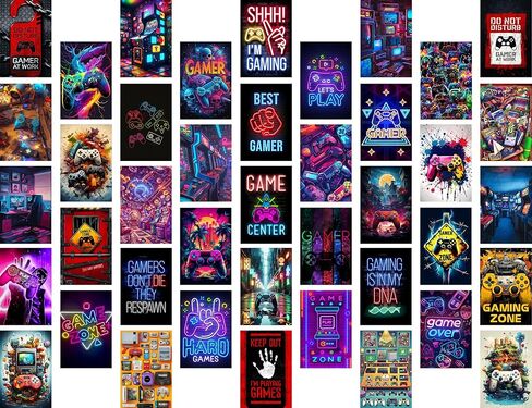 Libemz, 50 Pcs Gamer Collage Kit Posters - Gamer Room Decor, Boys Room Decor, Gaming Neon Sign Wall Art for Girls Boys Teen Kids Room Bedroom, Aesthetic Wall Decor Picture Posters Birthday Gifts Decorations,4x6 inches (Gamer) in Saudi Arabia