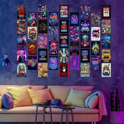 Libemz, 50 Pcs Gamer Collage Kit Posters - Gamer Room Decor, Boys Room Decor, Gaming Neon Sign Wall Art for Girls Boys Teen Kids Room Bedroom, Aesthetic Wall Decor Picture Posters Birthday Gifts Decorations,4x6 inches (Gamer) in Saudi Arabia