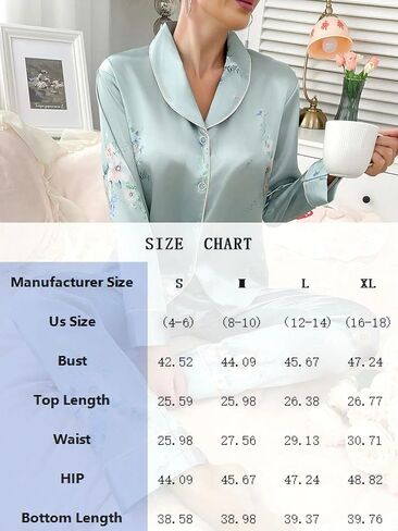 Women 2 Piece Satin Look Printed Long Sleeve Pajama Set Soft Touch Relaxed Fit Stylish Homewear Outfit for Daily Wear in Saudi Arabia