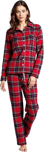 Big Feet Pajamas Women's Brushed Cotton Red Plaid Flannel Pajamas | 2 piece in Saudi Arabia