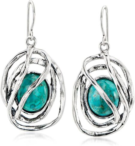 Ross-Simons Turquoise Sculptural Drop Earrings in Sterling Silver in Saudi Arabia