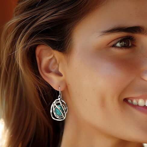 Ross-Simons Turquoise Sculptural Drop Earrings in Sterling Silver in Saudi Arabia