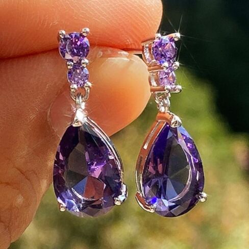 White Gold Plated Waterdrop Purple Cubic Zirconia Dangle Earrings for Women Daily Evening Parties Lightweight Earring Jewelry Gift for Her in Saudi Arabia