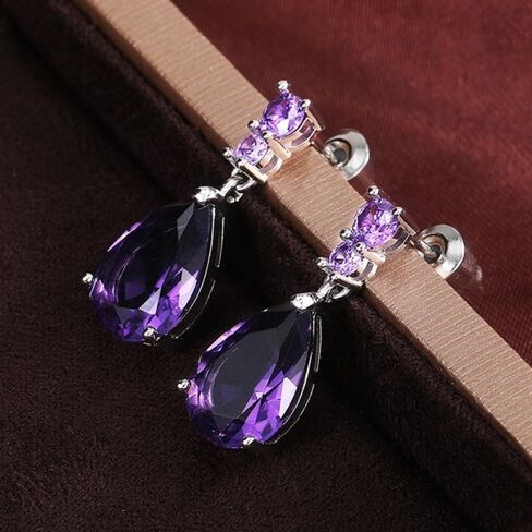 White Gold Plated Waterdrop Purple Cubic Zirconia Dangle Earrings for Women Daily Evening Parties Lightweight Earring Jewelry Gift for Her in Saudi Arabia