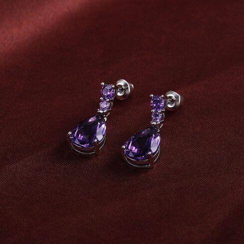 White Gold Plated Waterdrop Purple Cubic Zirconia Dangle Earrings for Women Daily Evening Parties Lightweight Earring Jewelry Gift for Her in Saudi Arabia
