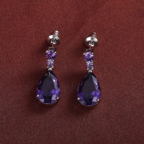 White Gold Plated Waterdrop Purple Cubic Zirconia Dangle Earrings for Women Daily Evening Parties Lightweight Earring Jewelry Gift for Her in Saudi Arabia