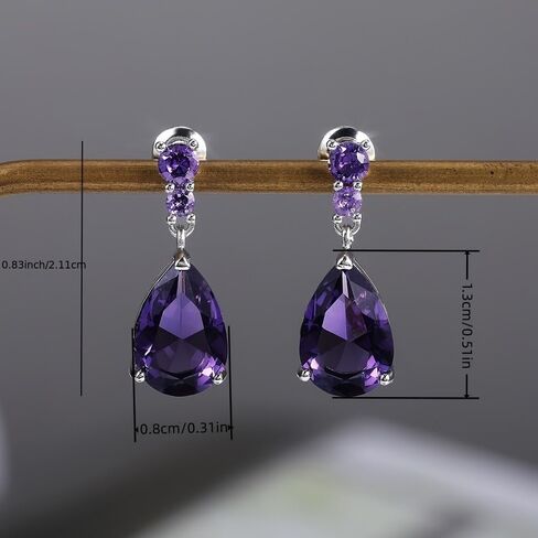 White Gold Plated Waterdrop Purple Cubic Zirconia Dangle Earrings for Women Daily Evening Parties Lightweight Earring Jewelry Gift for Her in Saudi Arabia