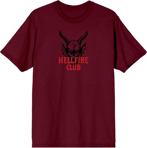 تي شيرت Stranger Things Hellfire Club Fiery بشعار للكبار كستنائي ورقبة دائرية وأكمام قصيرة in Kuwait