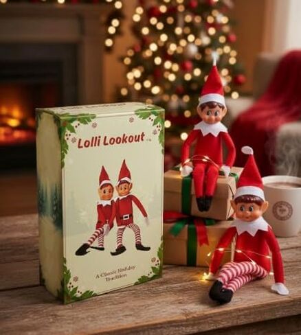 Lolli Lookout™ Christmas Elf Pair, Set of 2 Classic Plush Figurines, Red Holiday Shelf Sitters for Mantel Decor, 14 Inch, 2025 Edition in Saudi Arabia