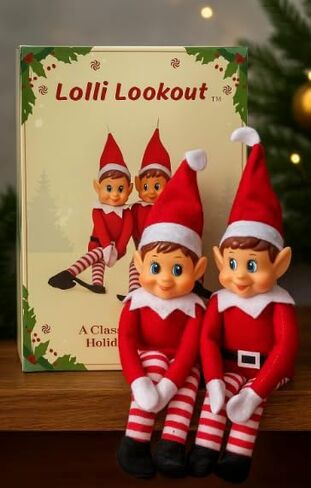 Lolli Lookout™ Christmas Elf Pair, Set of 2 Classic Plush Figurines, Red Holiday Shelf Sitters for Mantel Decor, 14 Inch, 2025 Edition in Saudi Arabia