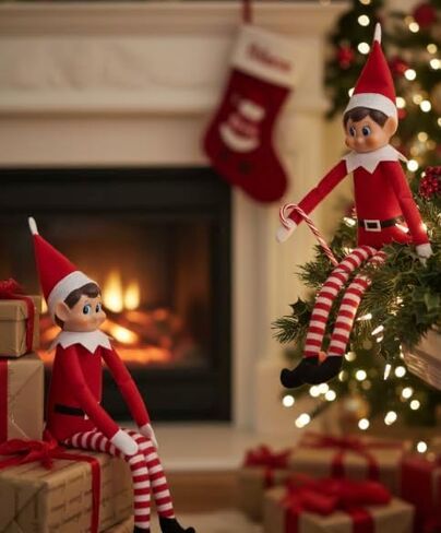 Lolli Lookout™ Christmas Elf Pair, Set of 2 Classic Plush Figurines, Red Holiday Shelf Sitters for Mantel Decor, 14 Inch, 2025 Edition in Saudi Arabia