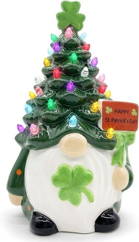 Cochpriet St Patricks Day زخارف شجرة جنوم السيراميك، ديكورات يوم St Patricks للمنزل، ديكور Sant Patrick's Gnomes، ديكور طاولة شجرة جنوم السيراميك المضيئة - 8.6 بوصة كبيرة in Saudi Arabia