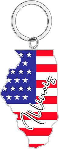 Illinois Souvenirs Keychain With Key Ring - American Flag Keychain, Key Holder For Gifts,Souvenirs From Usa,Spot M in Saudi Arabia