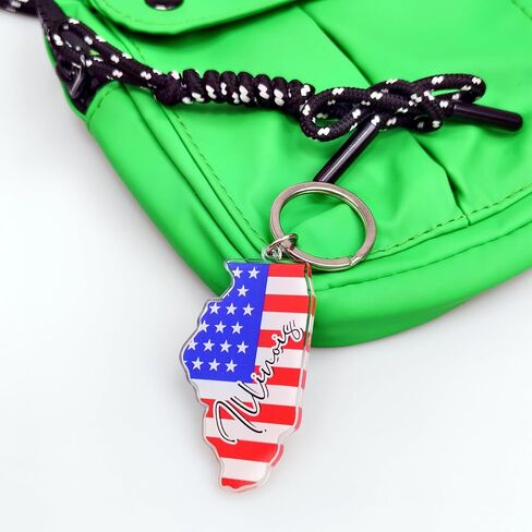 Illinois Souvenirs Keychain With Key Ring - American Flag Keychain, Key Holder For Gifts,Souvenirs From Usa,Spot M in Saudi Arabia