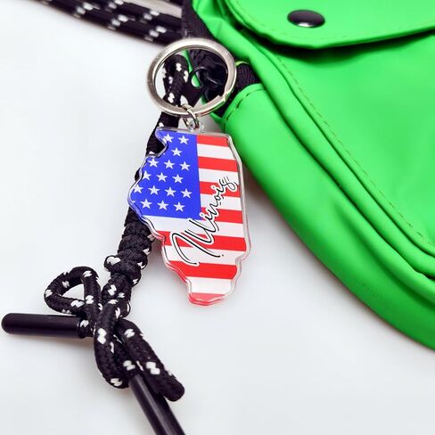 Illinois Souvenirs Keychain With Key Ring - American Flag Keychain, Key Holder For Gifts,Souvenirs From Usa,Spot M in Saudi Arabia