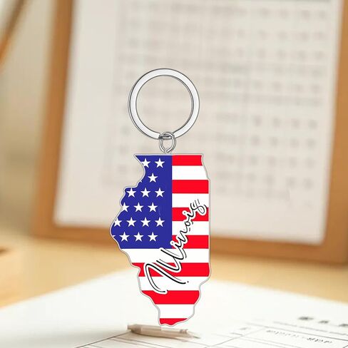 Illinois Souvenirs Keychain With Key Ring - American Flag Keychain, Key Holder For Gifts,Souvenirs From Usa,Spot M in Saudi Arabia