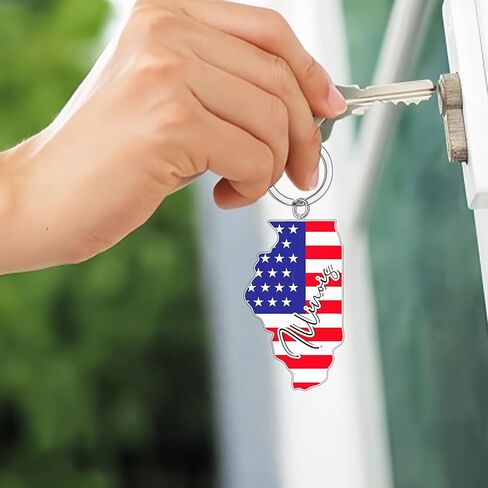 Illinois Souvenirs Keychain With Key Ring - American Flag Keychain, Key Holder For Gifts,Souvenirs From Usa,Spot M in Saudi Arabia