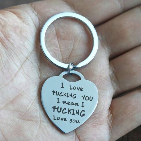 Meiligo® Fashion Valentine's Day I Love Fucking You Letter Bracelet Key Chain Dog Tag Charm Pendant Couples Love Lettering Tag Necklace Jewelry (Love Heart Keychain) in Saudi Arabia